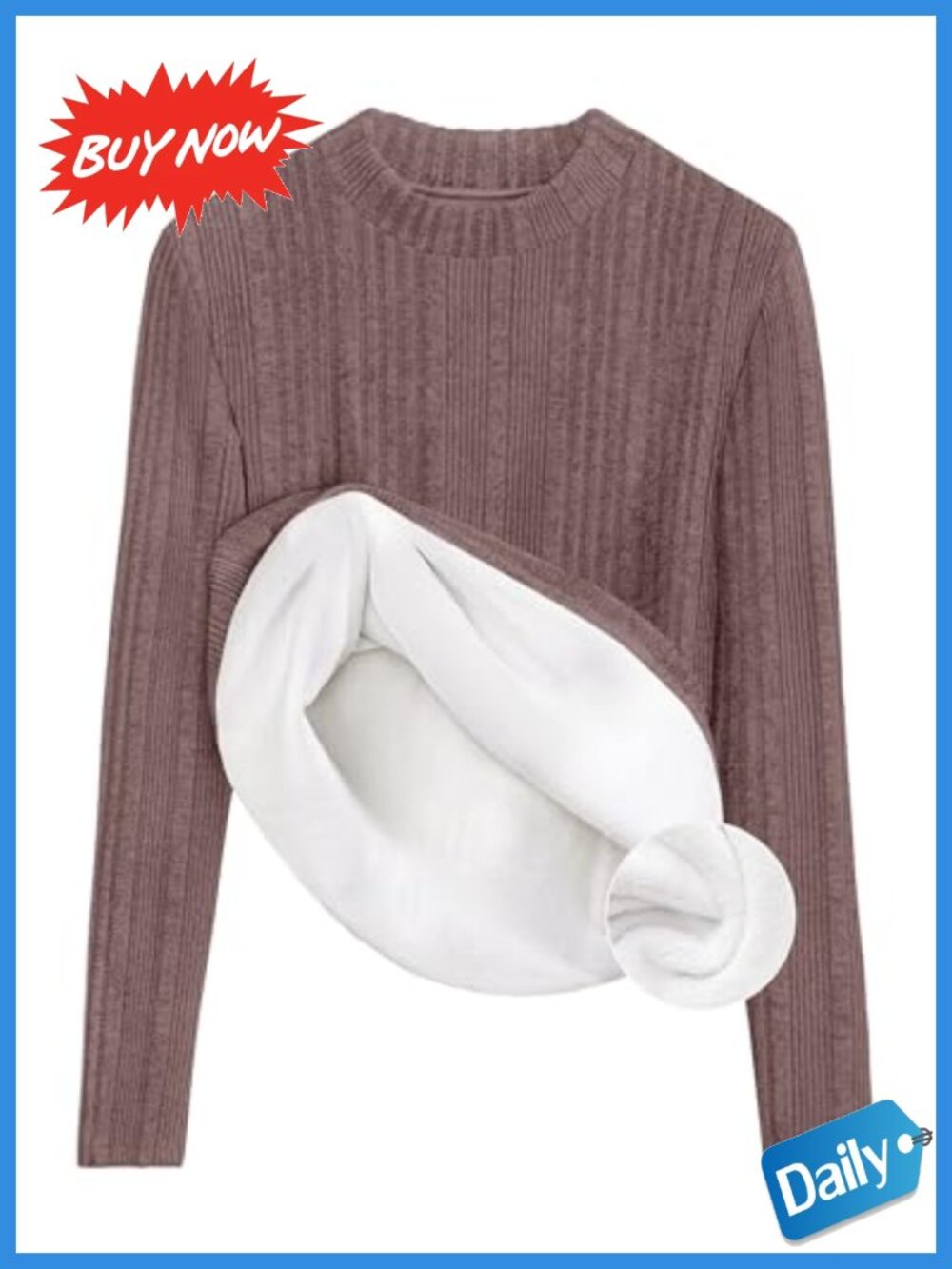 Sherpa Lined Fleece Pullover Sweater Mock Neck Ribbed Knit Long Sleeve